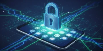 Digital padlock on smartphone screen with messaging app icons, symbolizing enhanced security.