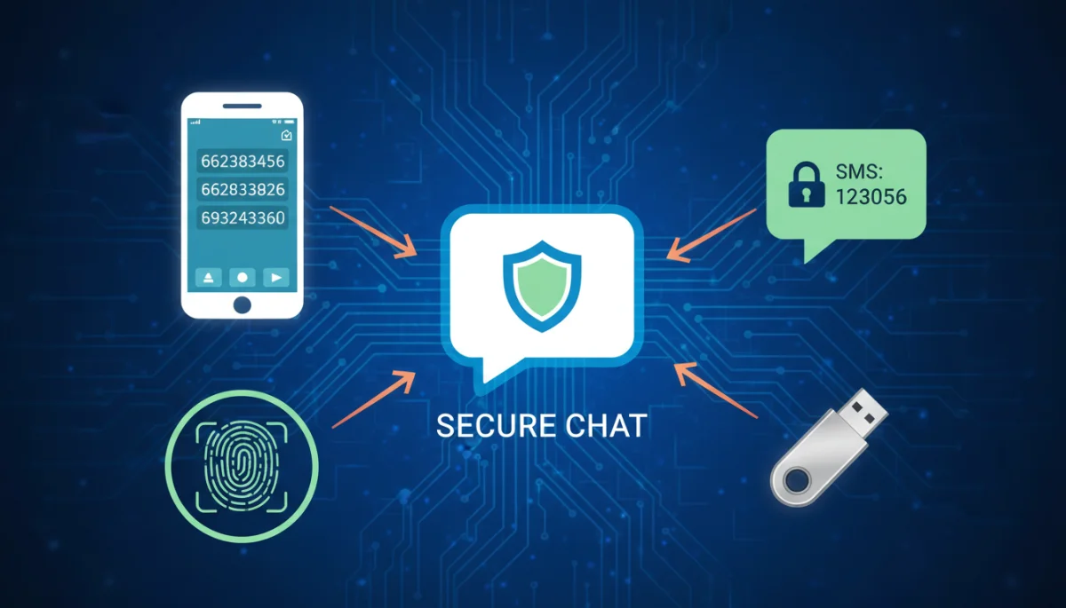 Various two-factor authentication methods including authenticator apps, biometrics, SMS, and security keys.