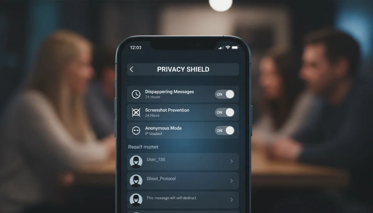 Smartphone displaying advanced messaging app privacy settings