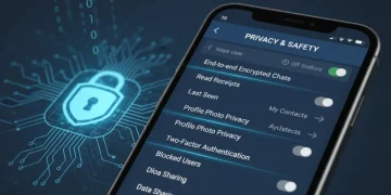 Smartphone showing advanced privacy settings in a messaging app, emphasizing data protection.