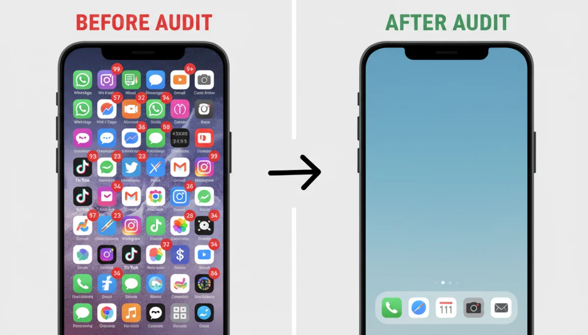 Cluttered vs. organized messaging app screen
