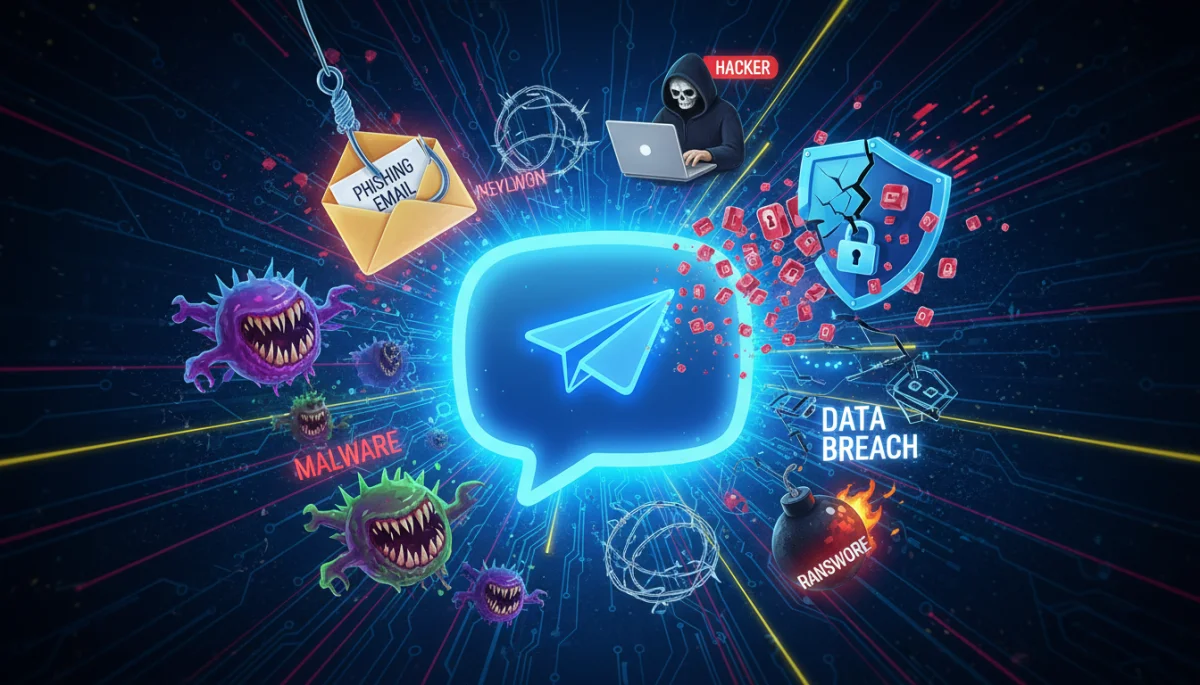 Illustration of cyber threats targeting a messaging app icon