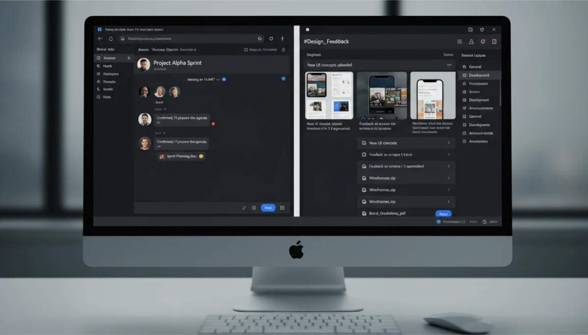 Desktop view of messaging apps facilitating team collaboration