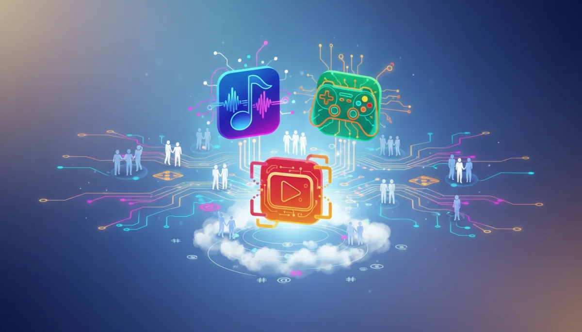 Interconnected app icons symbolizing digital community building and shared interests.