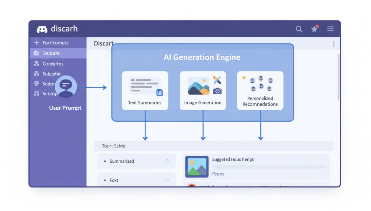Diagram showing AI-generated content flow in Discord, from prompt to creative output