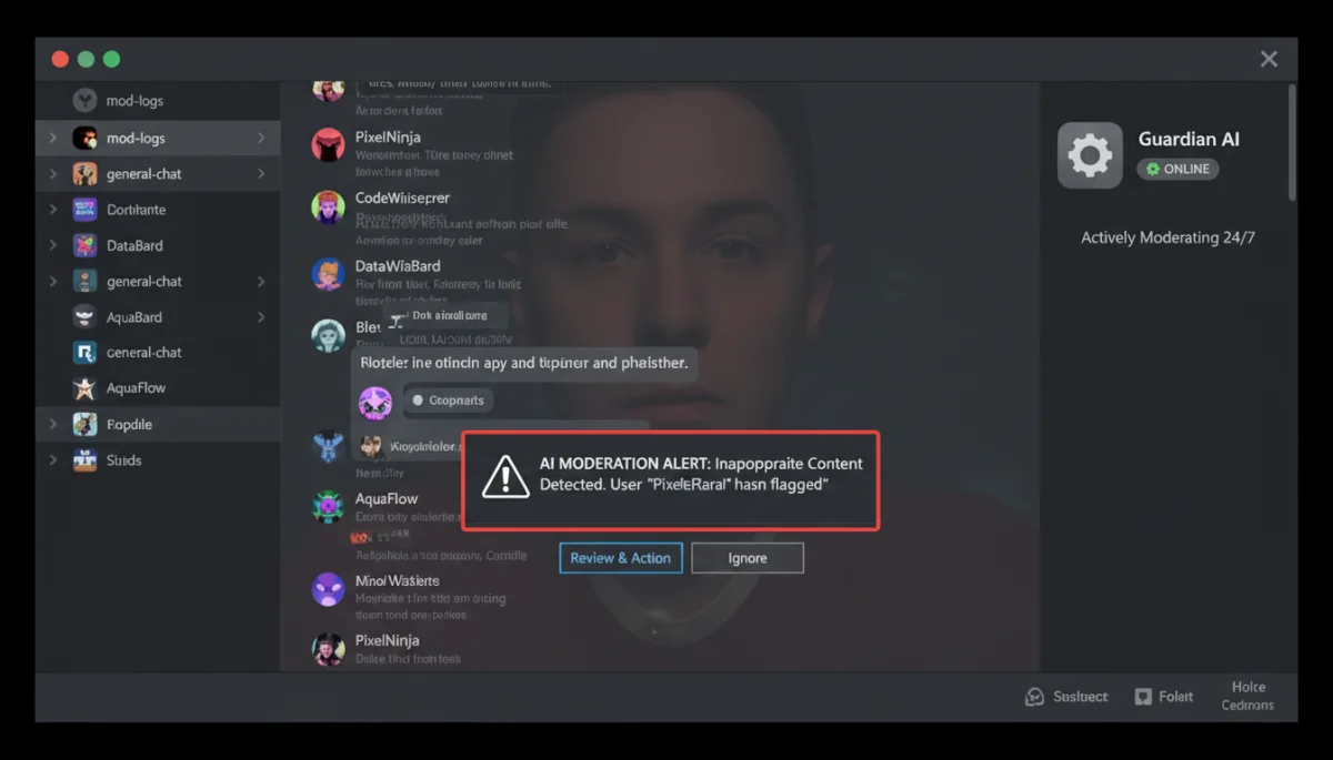 AI moderation bot actively flagging content in a Discord chat