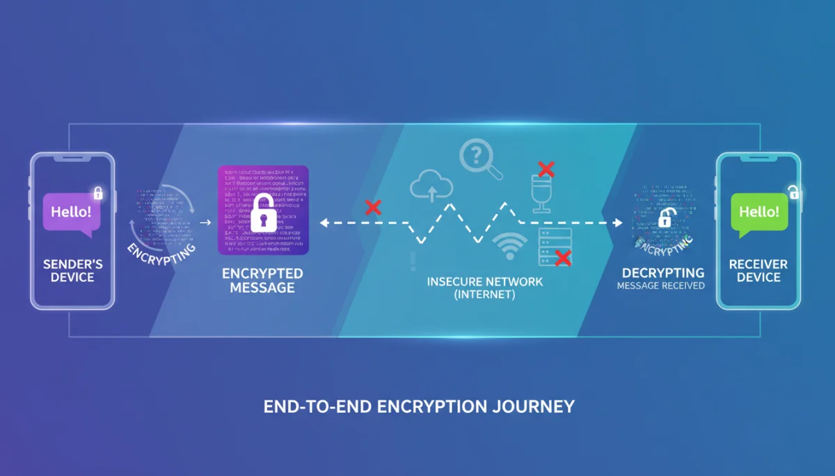 Infographic showing end-to-end encryption message flow