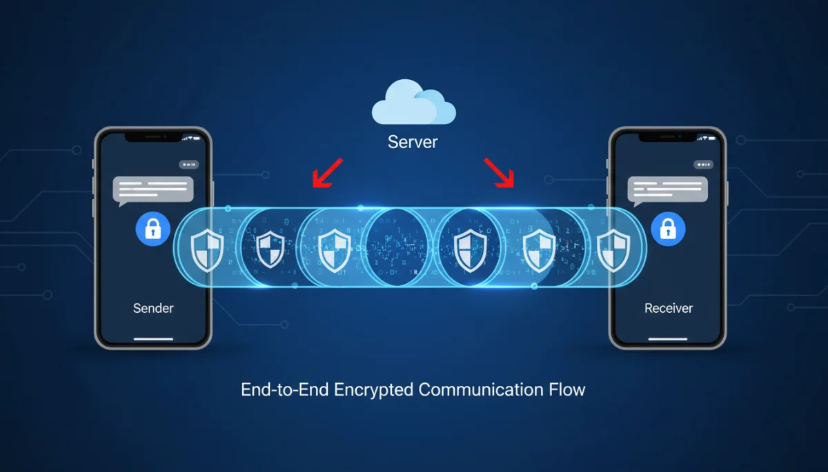 Diagram of end-to-end encryption process between two devices