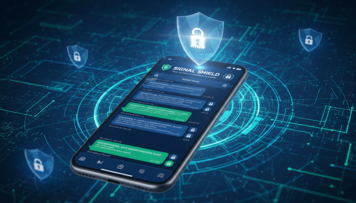 Secure encrypted messaging app interface on a smartphone.
