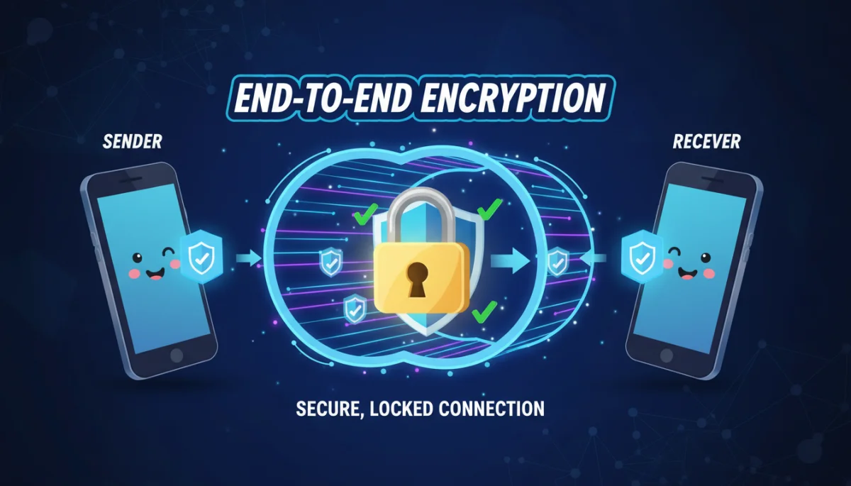 Graphic depicting end-to-end encryption for secure messaging