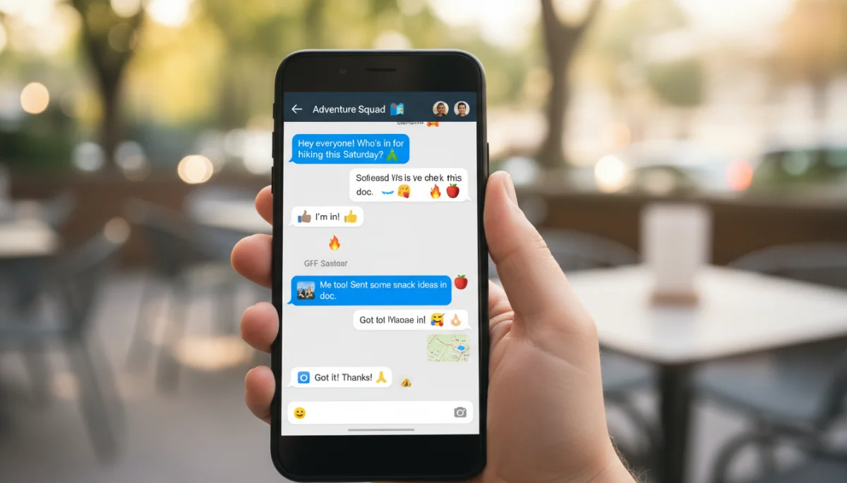 Engaging group chat interface on a smartphone, showing effective multimedia communication.