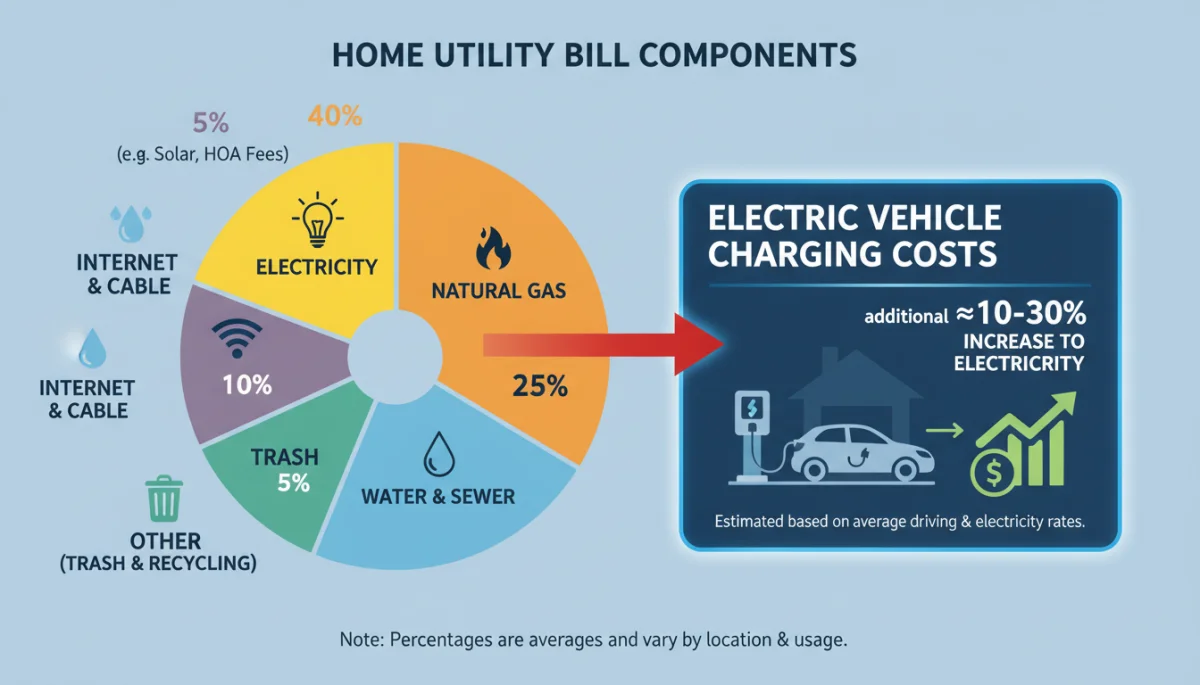 Infographic showing electric vehicle charging cost breakdown on utility bill
