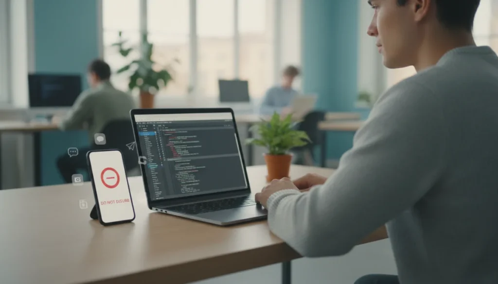 Person focused at desk with controlled app notifications