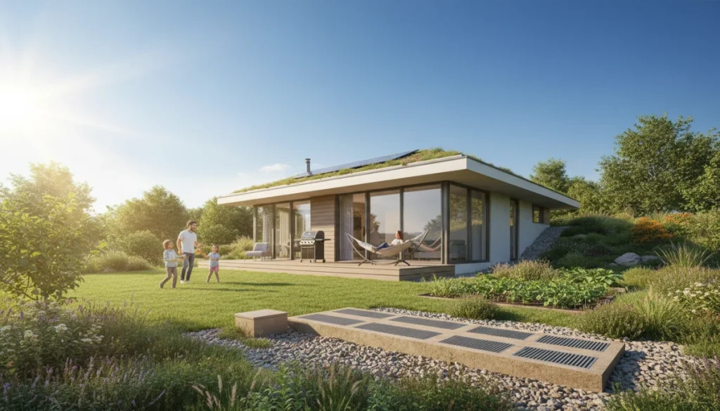 Modern home with geothermal heating system showcasing energy efficiency and sustainability