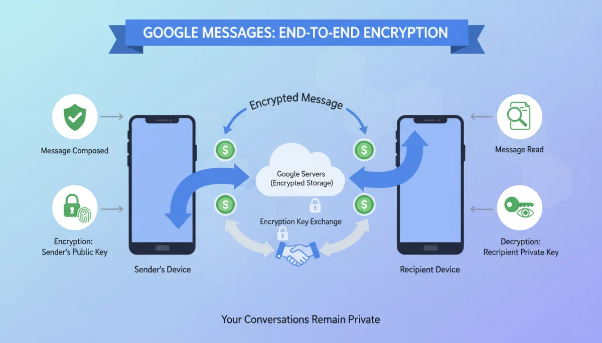 Diagram illustrating end-to-end encryption in Google Messages