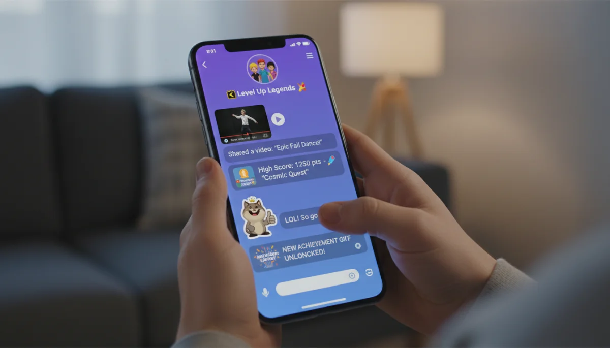 Smartphone screen showing active group chat in an entertainment messaging app