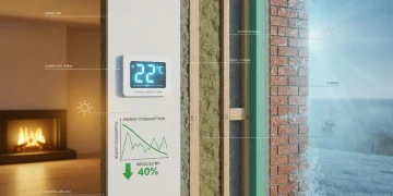 Modern home wall with insulation layers, symbolizing energy efficiency and cost savings.
