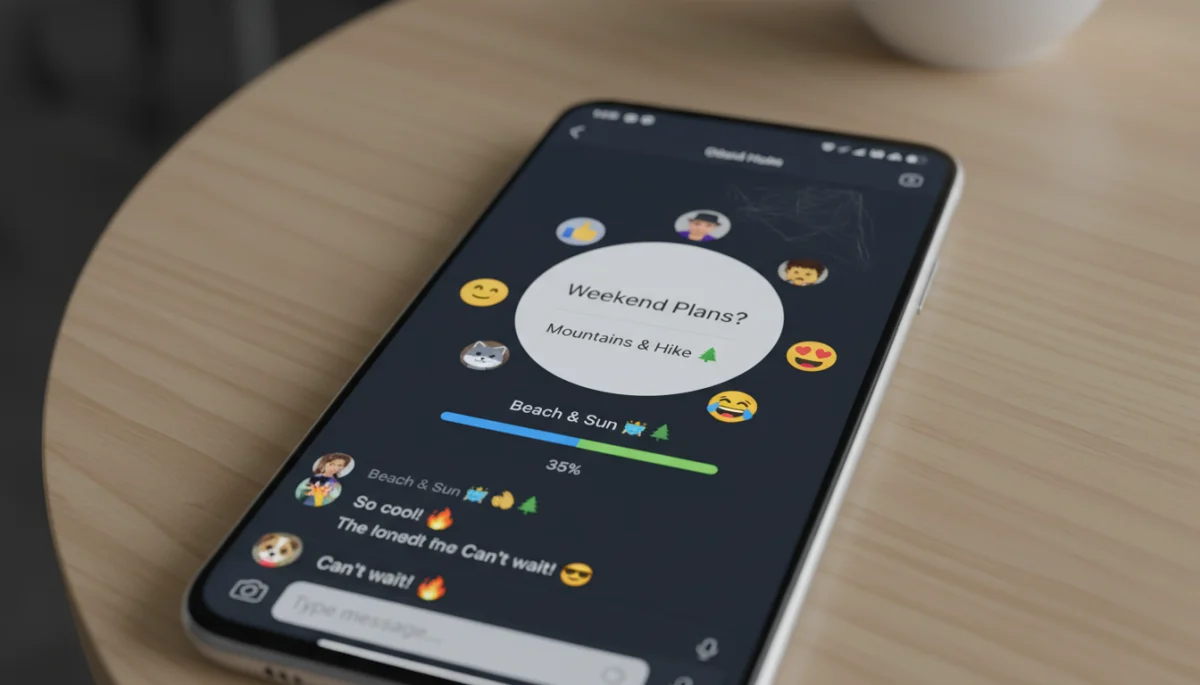 Smartphone showing interactive poll in a messaging app, demonstrating user engagement.