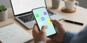 Person reviewing messaging apps on smartphone for productivity