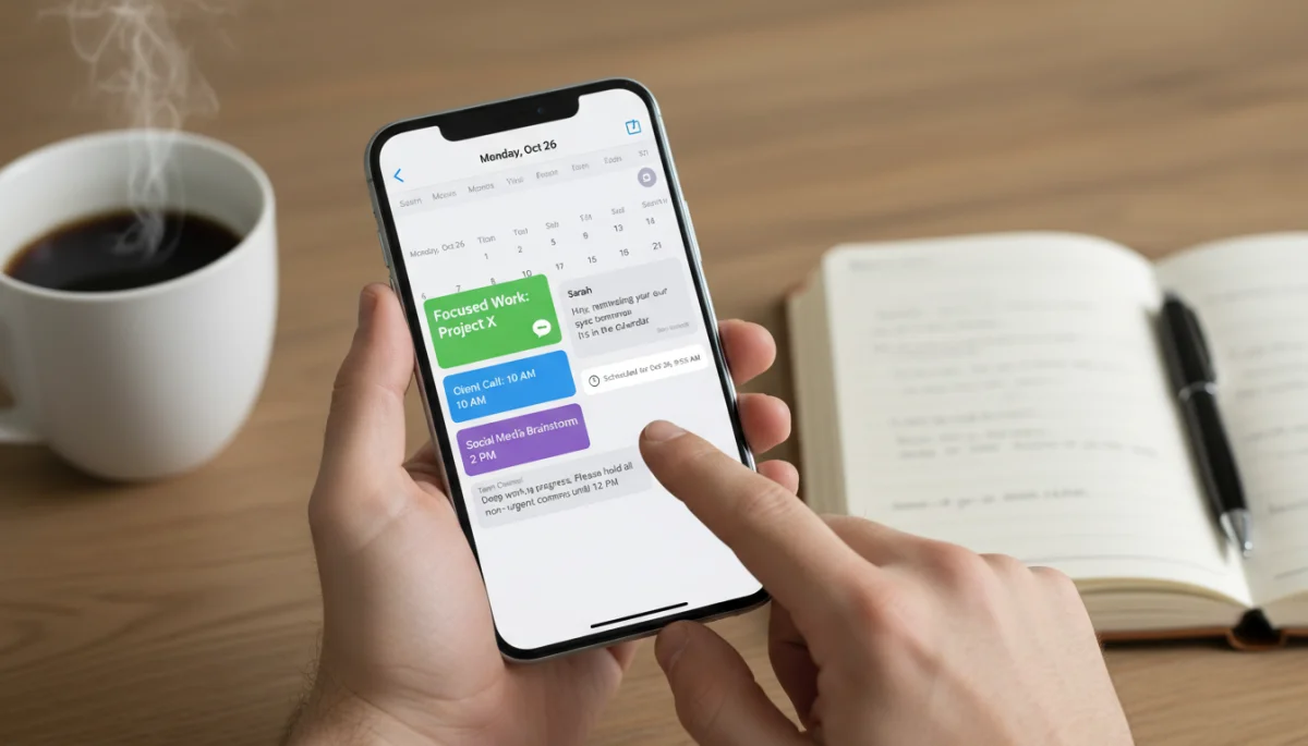 Integrating messaging app schedules with a digital calendar for improved focus.