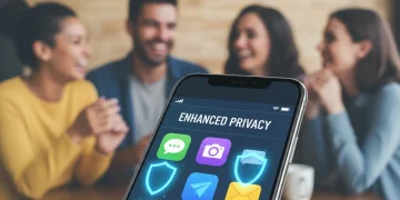 Smartphone displaying messaging apps with privacy shields, symbolizing new security features.