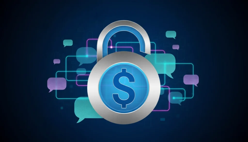 Digital padlock securing messaging app data, symbolizing enhanced security updates.