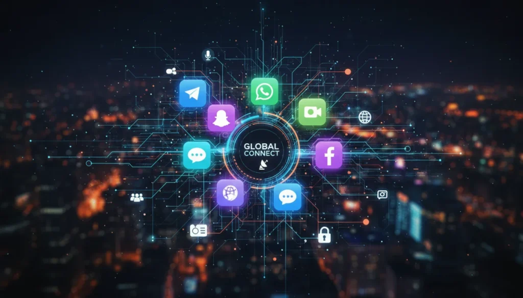 Interconnected messaging app icons symbolizing new features and social dynamics