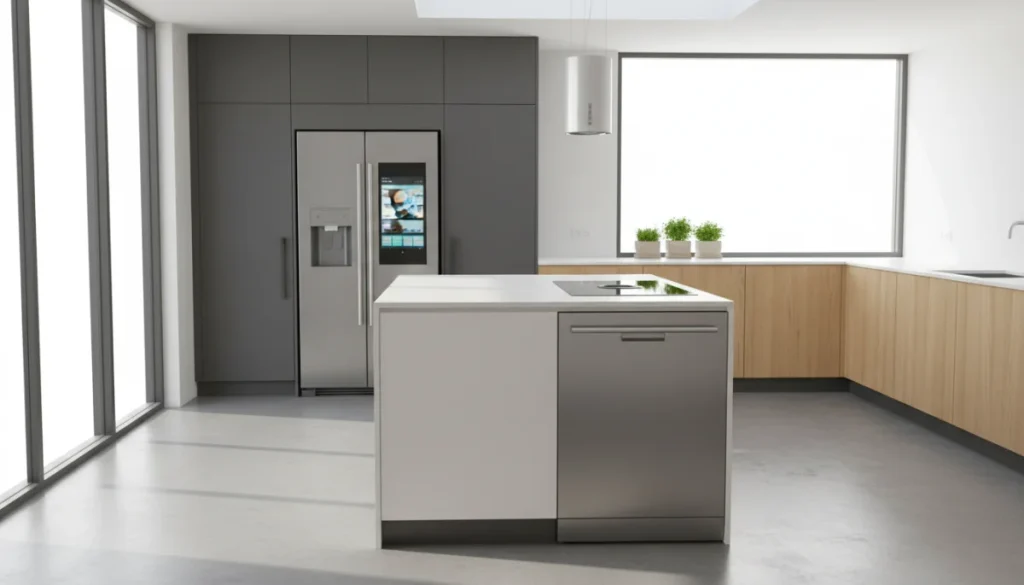 Modern kitchen with energy-efficient smart appliances