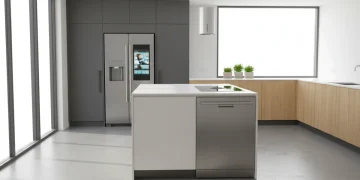 Modern kitchen with energy-efficient smart appliances