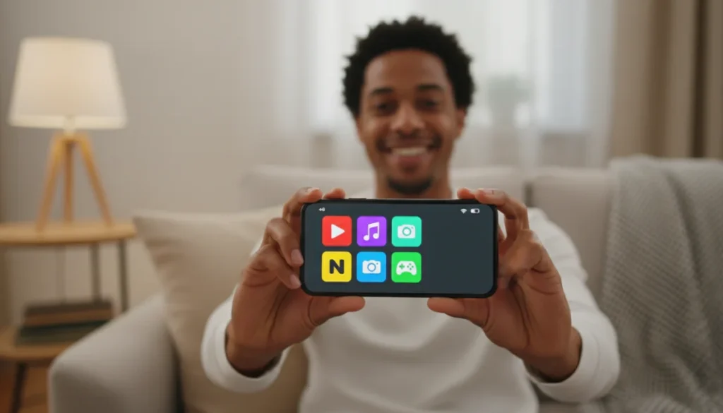 Person enjoying entertainment apps on a smartphone
