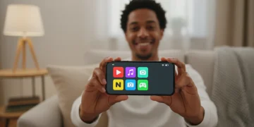 Person enjoying entertainment apps on a smartphone