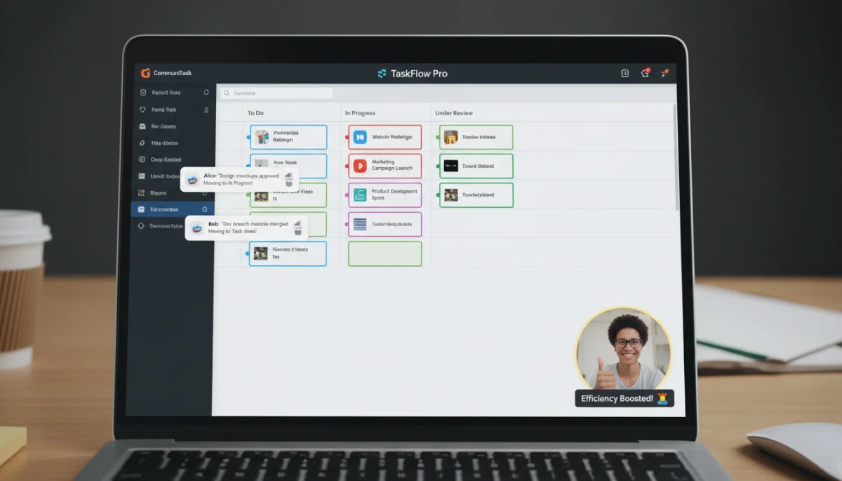 Project management dashboard with integrated messaging app notifications