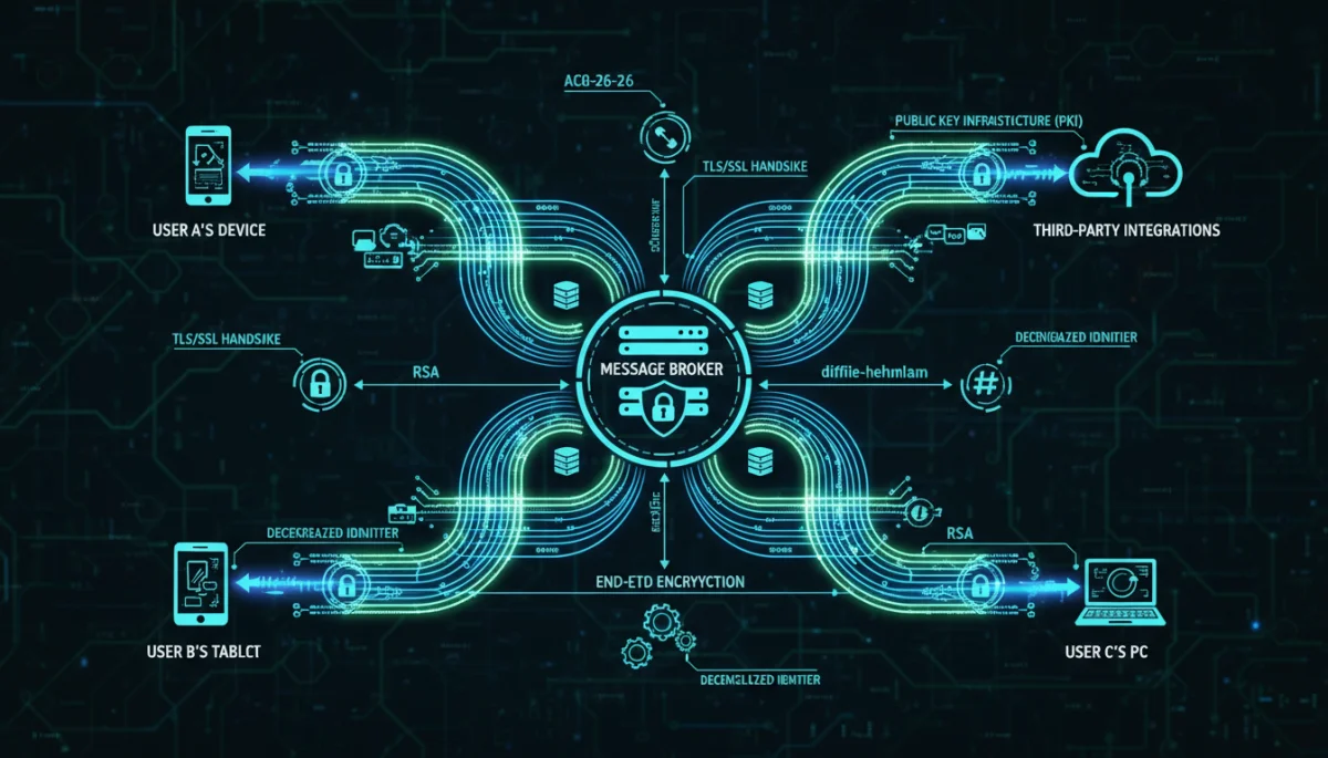 Diagram showing secure data flow in encrypted messaging.