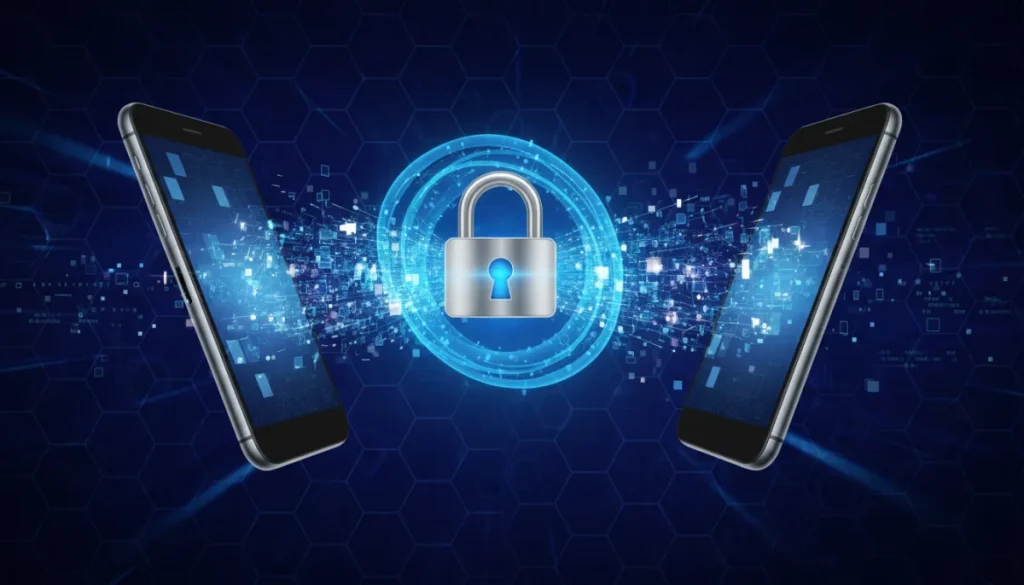 Secure digital communication flow with end-to-end encryption padlock