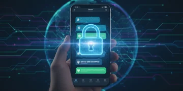 Secure messaging app interface with a strong lock icon indicating data protection.