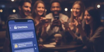 Secure messaging app on smartphone, padlock icon