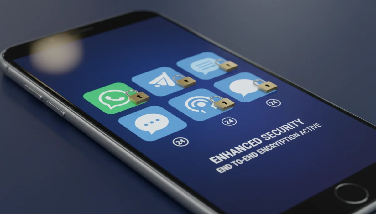 Smartphone screen showing secure messaging apps with padlocks
