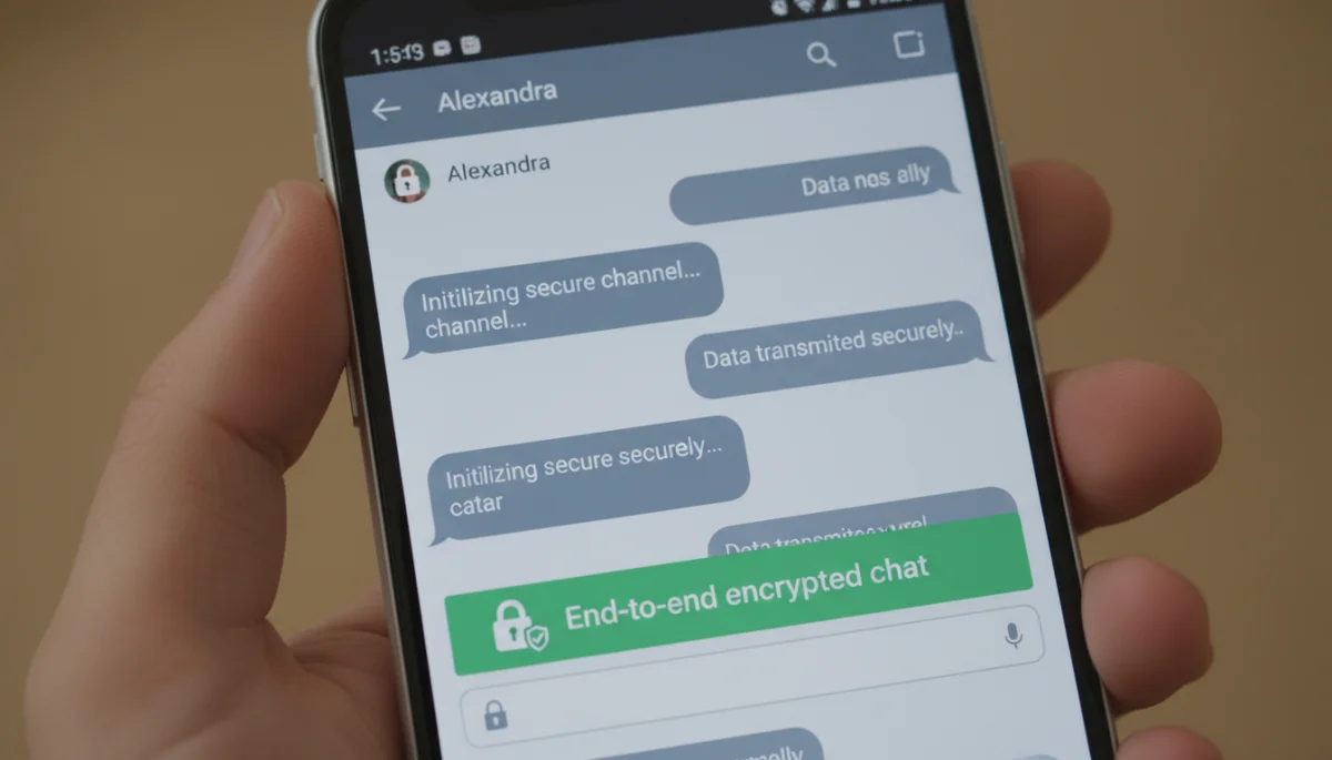Smartphone displaying secure messaging interface with encryption symbols