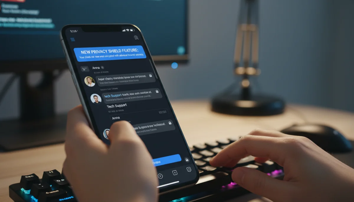 Smartphone displaying secure messaging app with new privacy features.