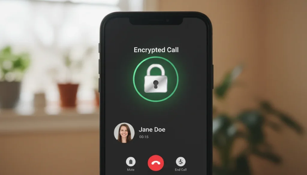 Signal app call screen with encryption padlock icon