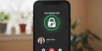 Signal app call screen with encryption padlock icon