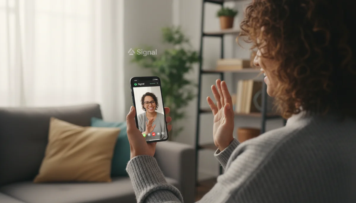 Person making a high-quality Signal video call
