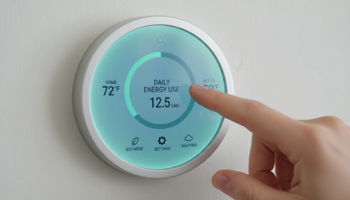 Smart thermostat displaying energy usage data