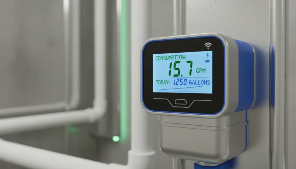 Smart water meter displaying real-time usage data