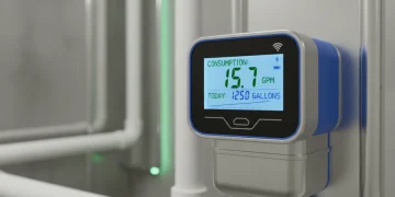 Smart water meter displaying real-time usage data