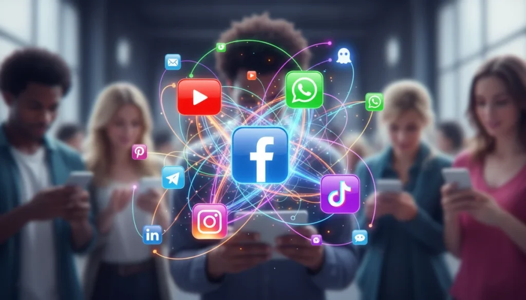 Diverse social app icons interconnected, representing the complex social app landscape and messaging platforms.