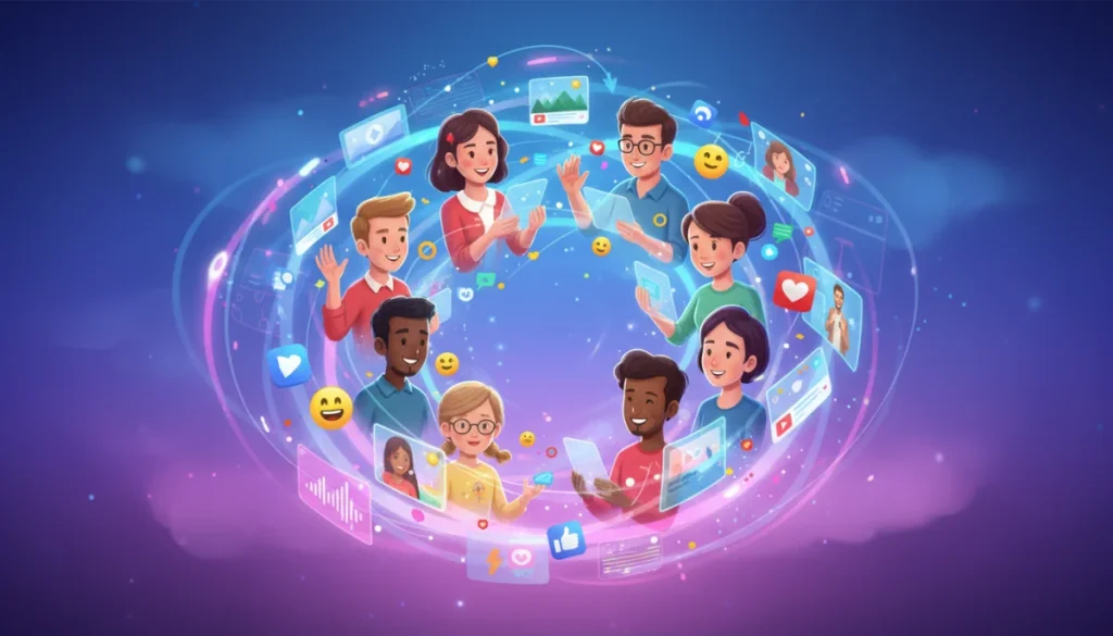 Diverse social circle engaging with multimedia messaging innovations