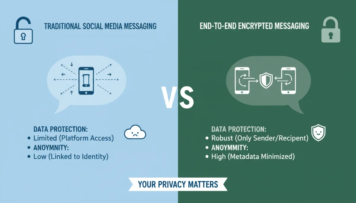 Infographic comparing social media and encrypted messaging security