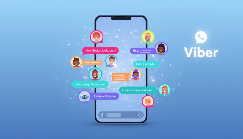 Viber revamped group chat interface on a smartphone, showing multiple users interacting.