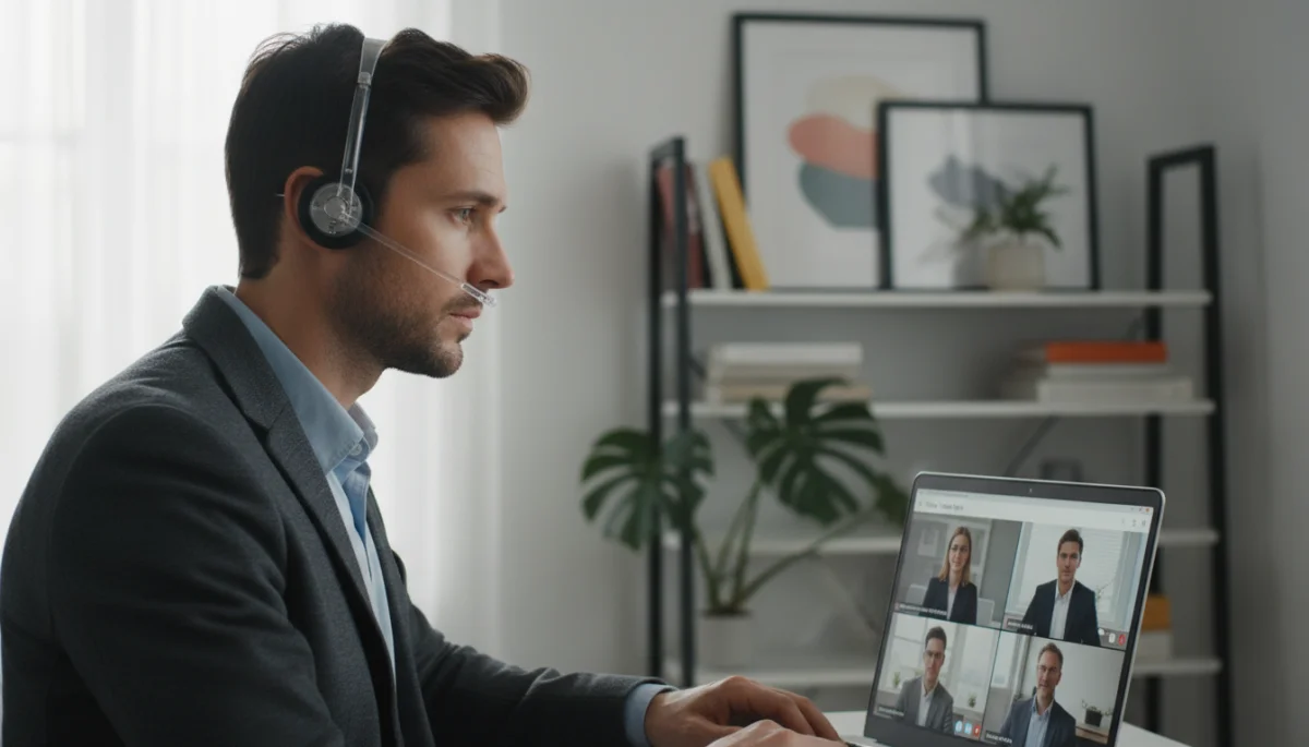 Professional engaged in a virtual meeting with good digital etiquette